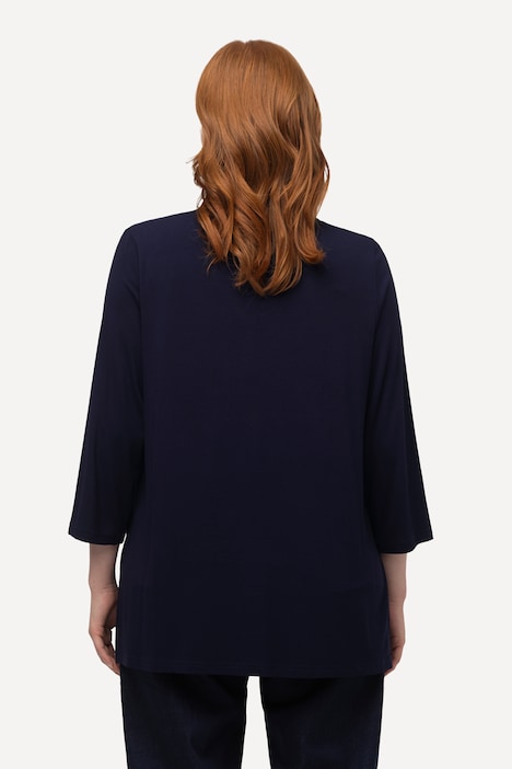 Shirt, Ziersteine, A-Linie, V-Ausschnitt, Langarm