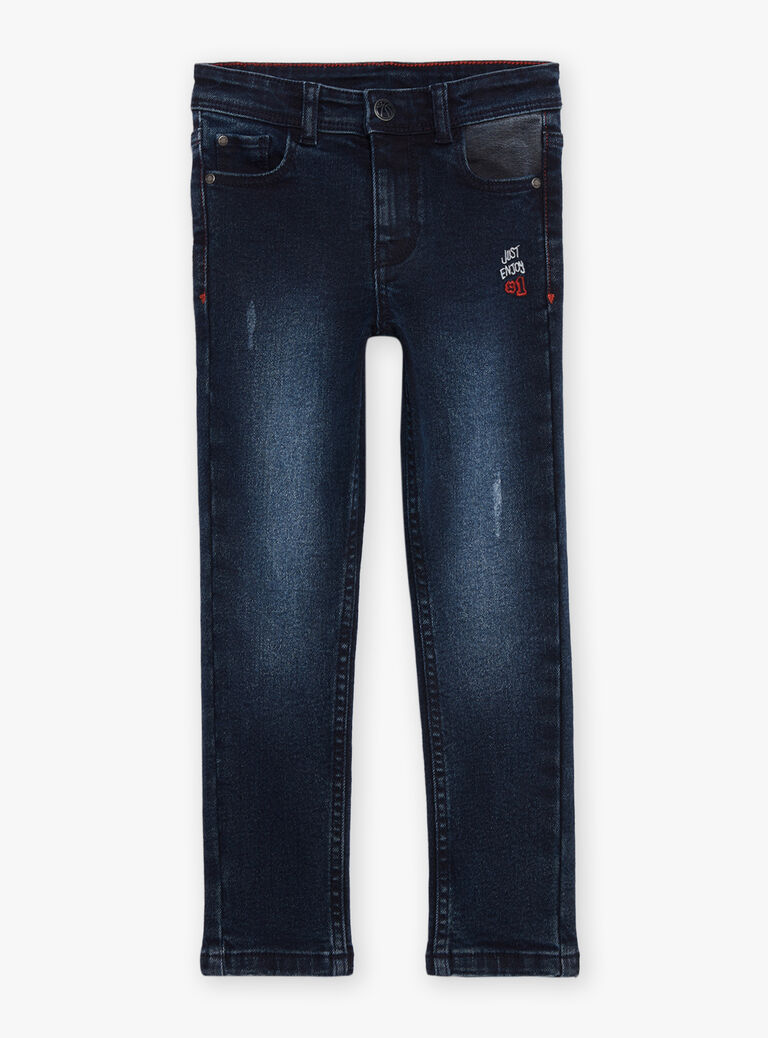 Jean slim denim brut brodé