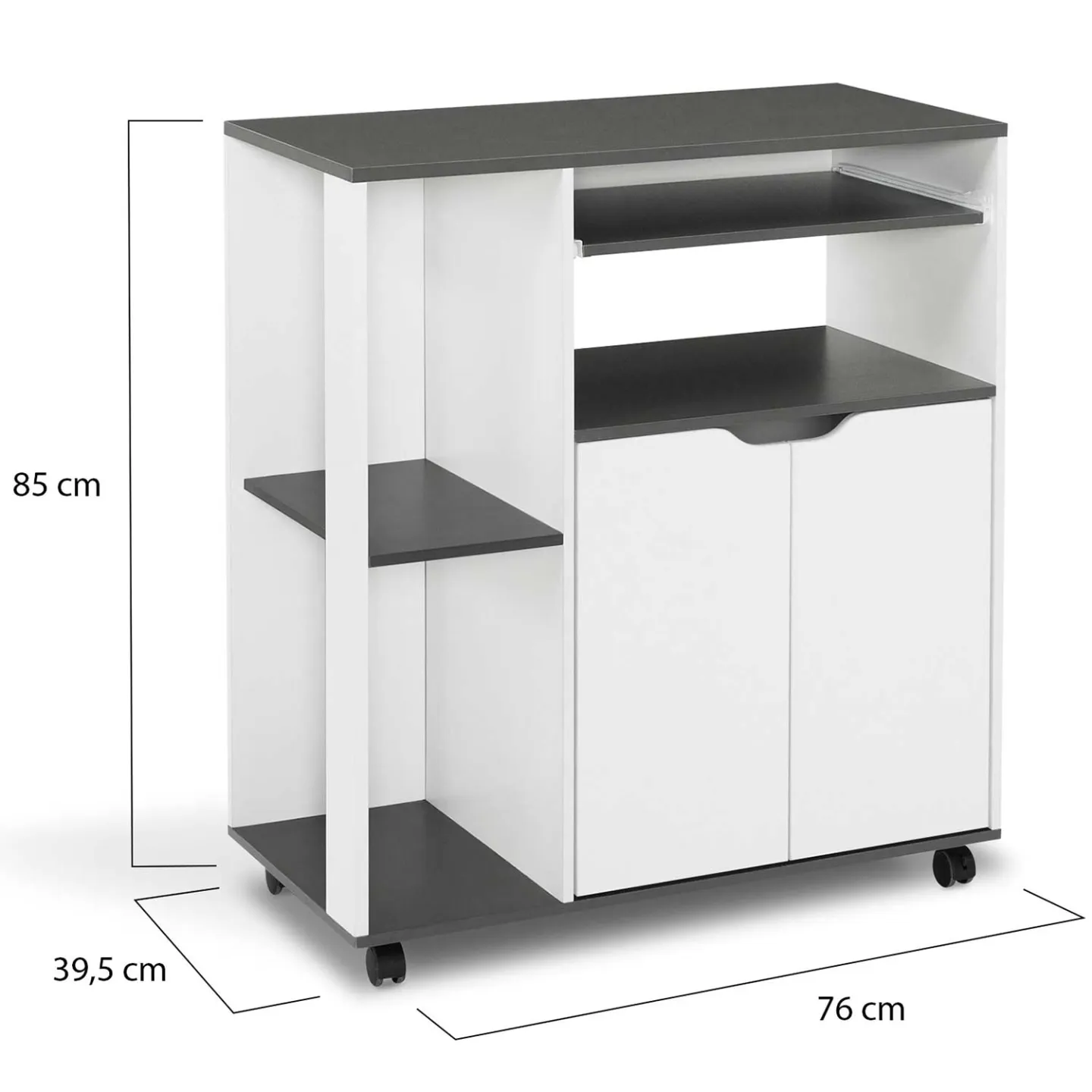 Desserte de cuisine COSI bois blanc et plateau gris L.76 CM
