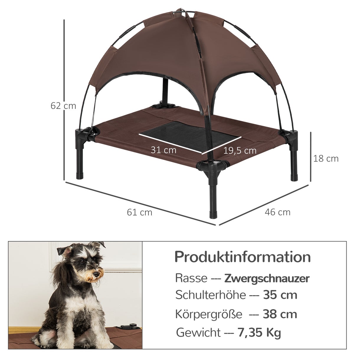 PawHut hondenbed, L61 x B46 x H62 cm, metaal, Oxford, mesh, taft, koffie+zwart