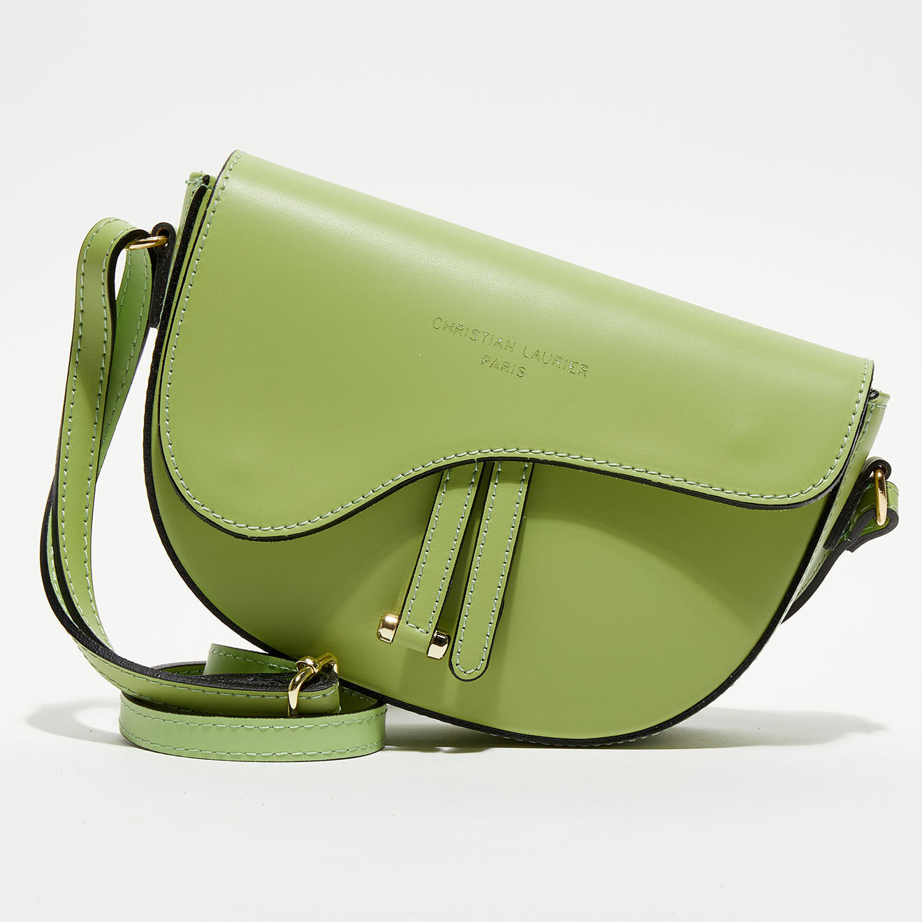 Christian Laurier Sac bandoulière en Cuir Kena vert pistache - 22x16x5.5 cm
