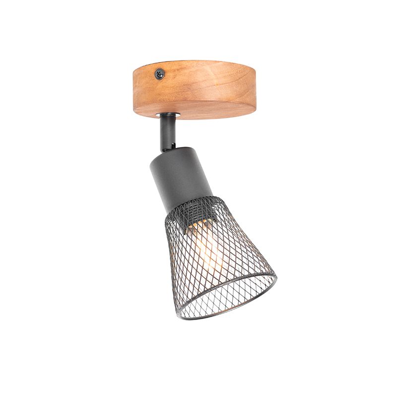 Industriële spot zwart met hout - Kristina