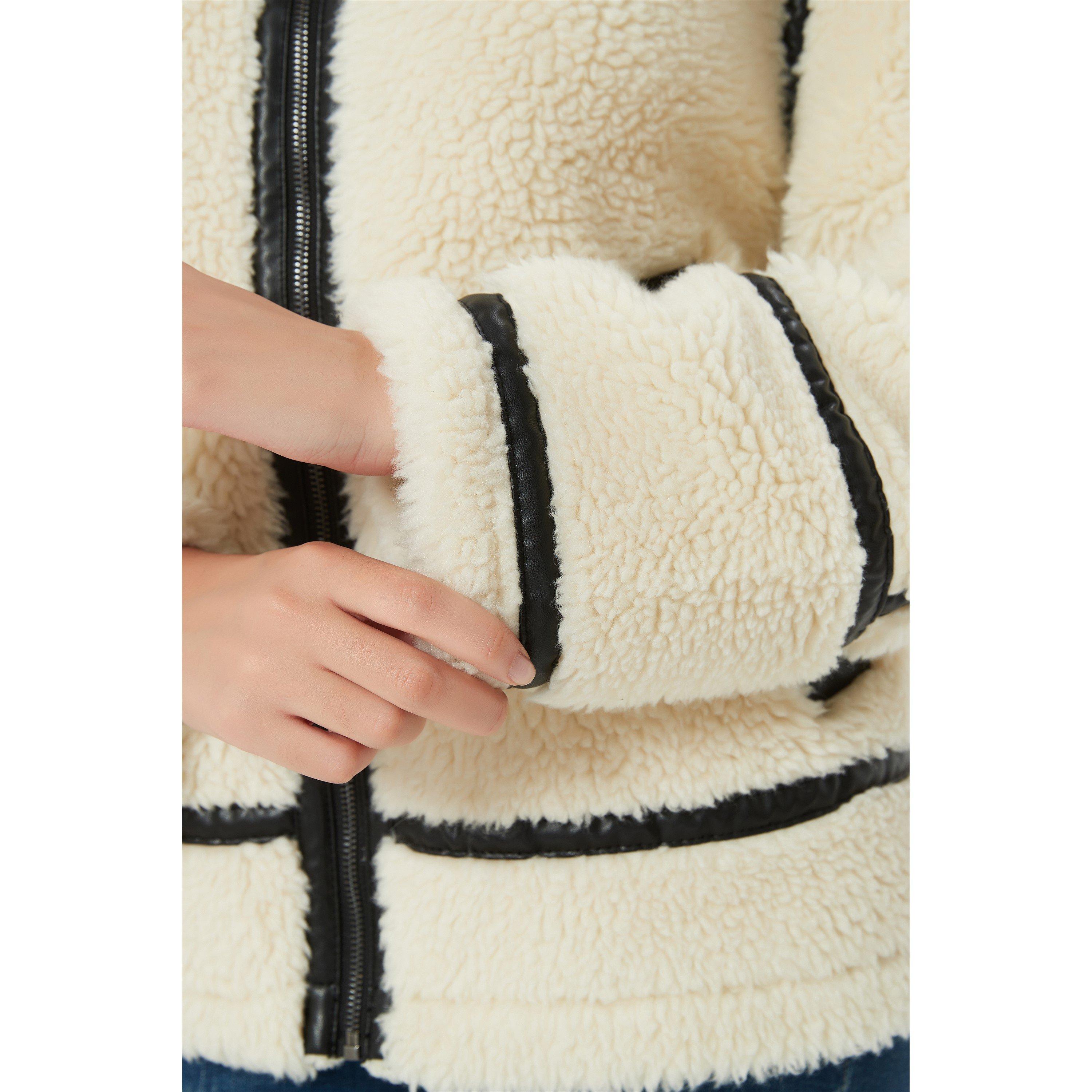 Be You B Contrast Teddy Aviator Jacket