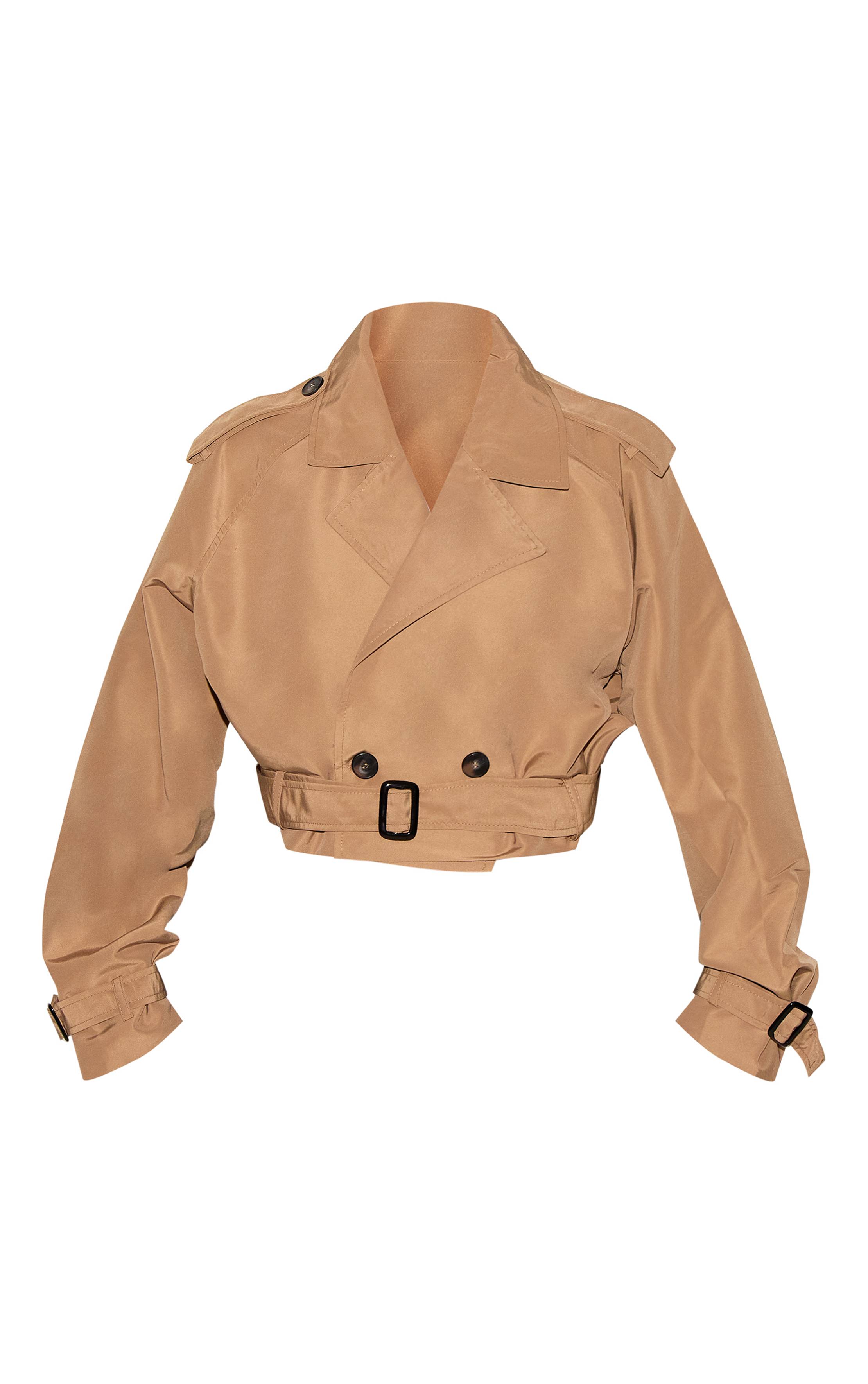 Taupe Trench-coat Court Ceinturé Grande Taille