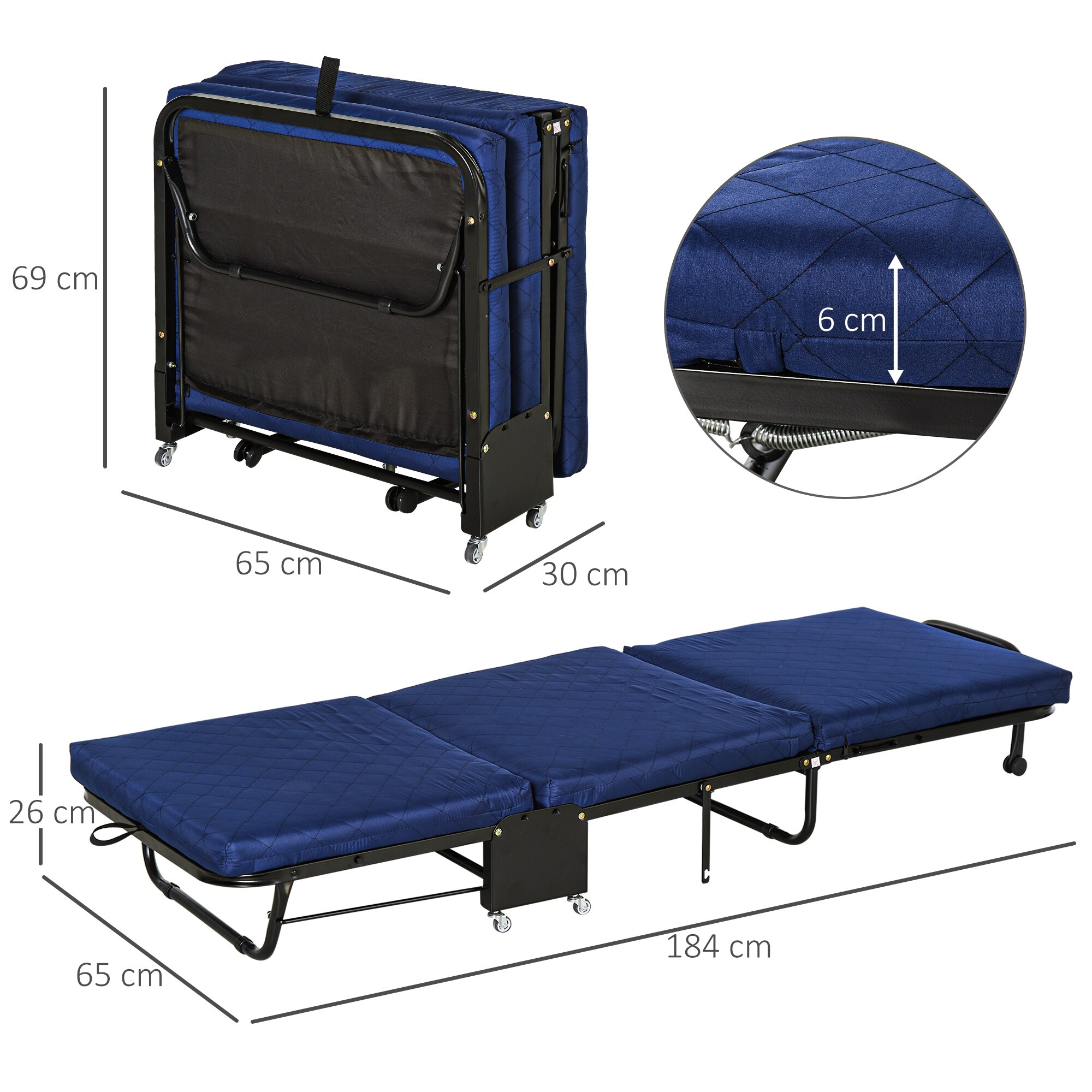 HOMCOM 2-in-1 Schlafsofa mit Rollen 184 x 65 x 26 cm(LxBxH)