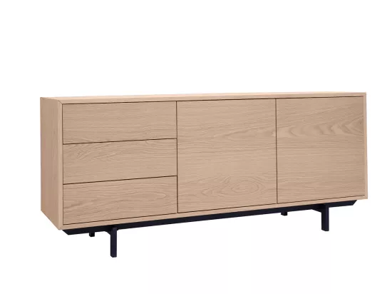 Buffet vintage finition bois chêne 2 portes 3 tiroirs L160 cm MANNY
