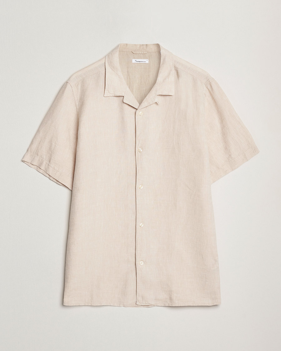 KnowledgeCotton Apparel Short Sleeve Linen Resort Shirt Light Feather Grey