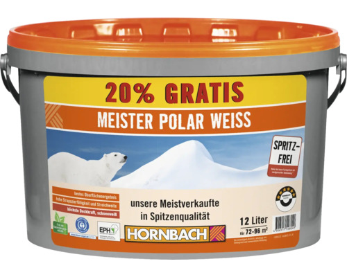 HORNBACH Muurverf Master Polar White, wit, spatvrij, conserveermiddelvrij, 12 L
