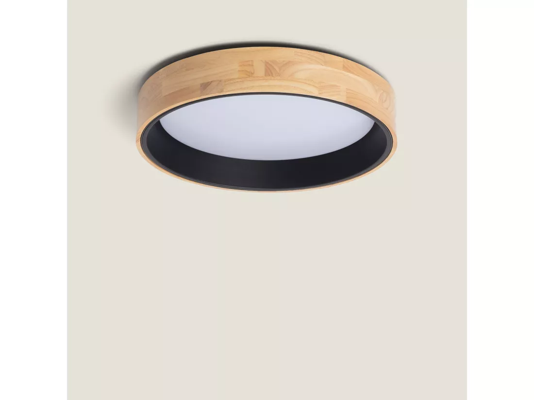 Plafonnier LED Rond Bois 20W CCT Sélectionnable Dari Ø470 mm Noir