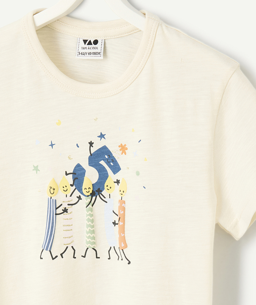 t-shirt en coton bio écru thème anniversaire TAO 5 ans