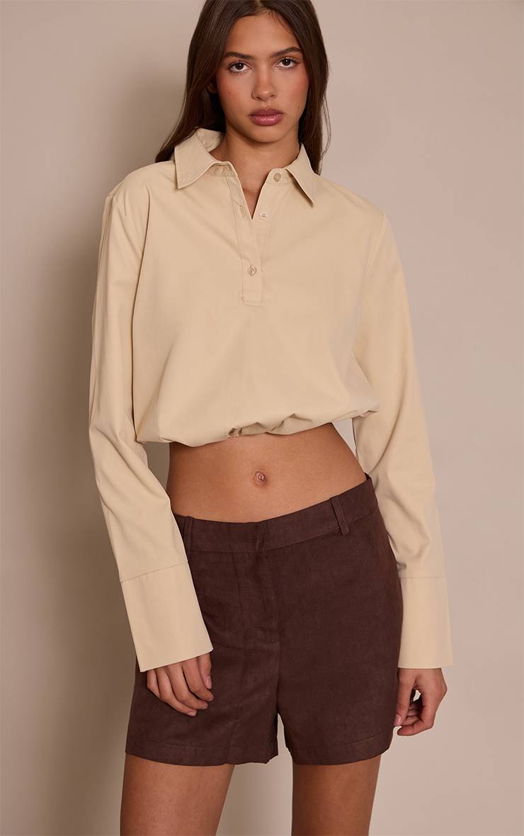 Gris Pierre Chemise Tissée À Ourlet Bouffant