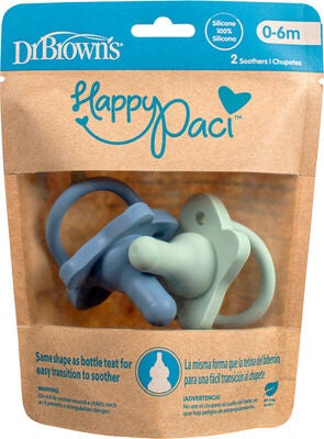 Dr. Brown's HappyPaci Smokk 0-6m 2-pack Silikon, Blå/Grønn