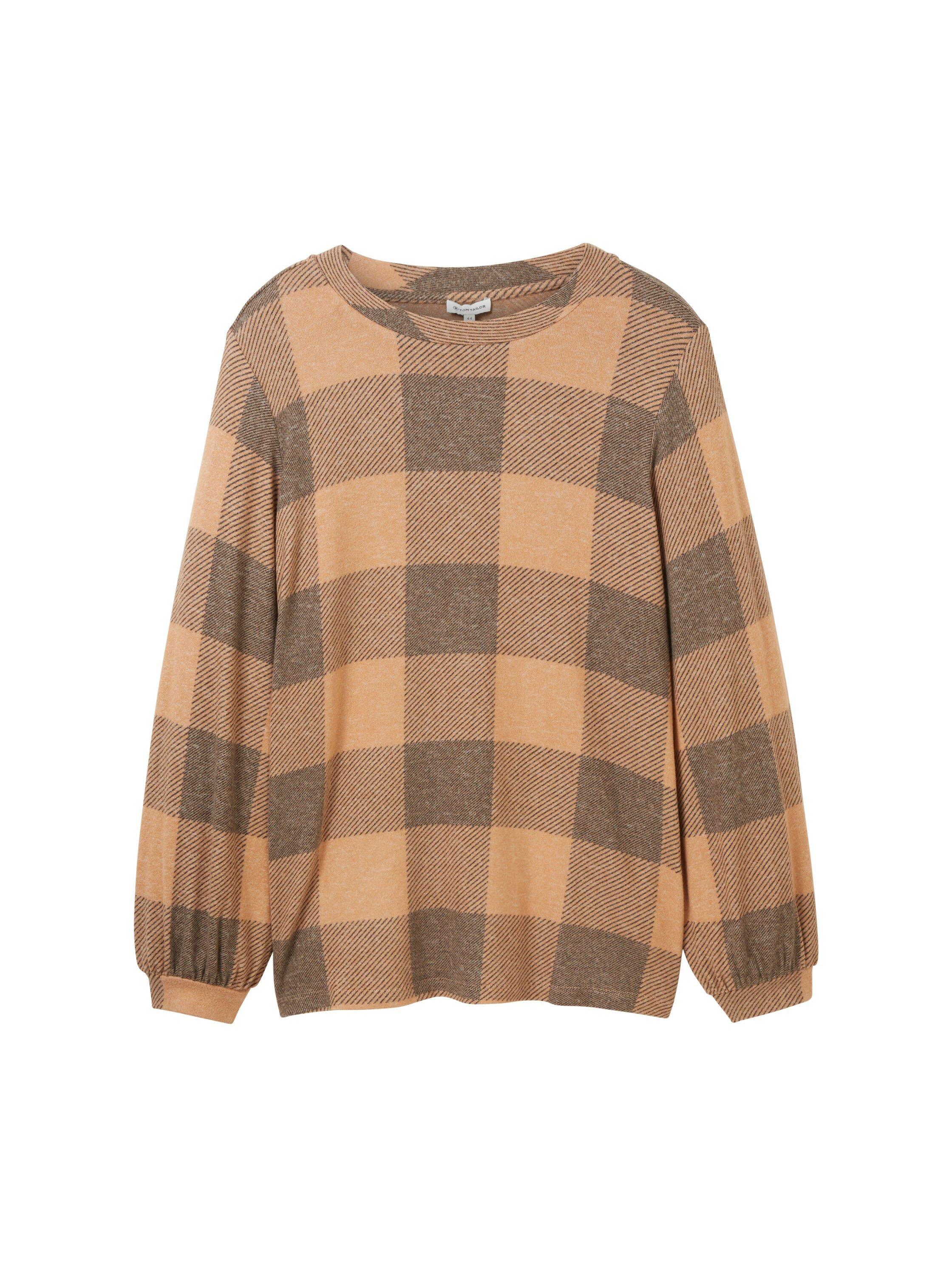 Langarmshirt mit Karomuster und Ballonärmeln