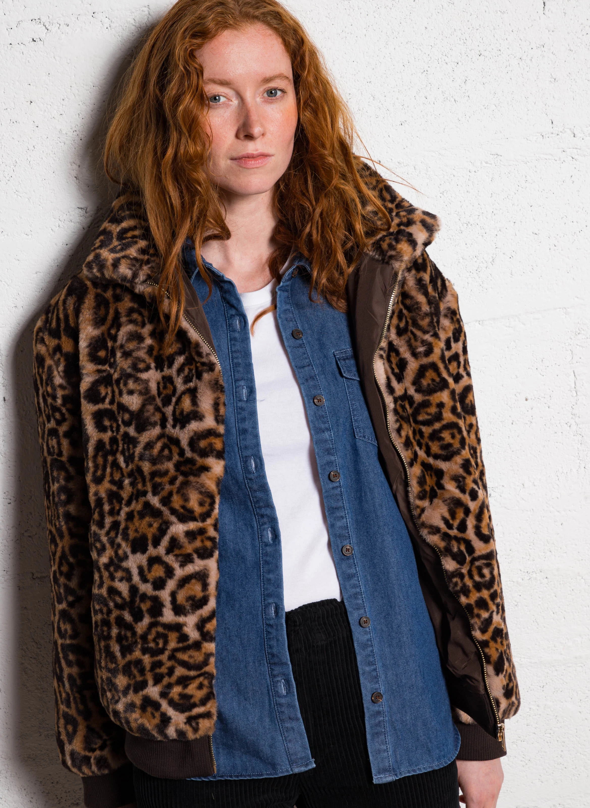 NANCY - Blouson col montant effet fourrure| Marron