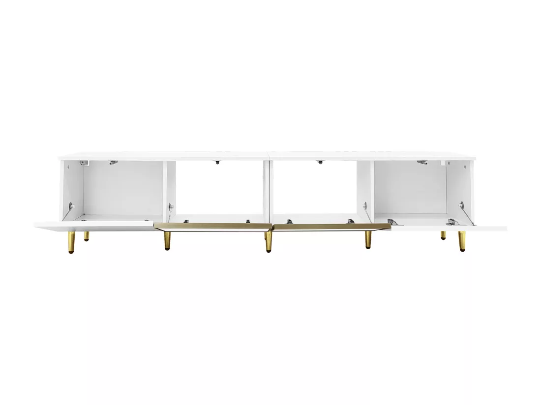 Meuble TV 170x33x40 cm - avec 4 portes (2 portes vitrées) - Panneaux de particules - Blanc