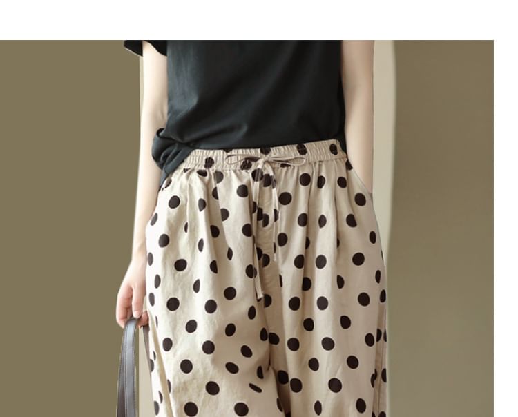 ZIMO - Gestippelde cropped baggy broek met trekkoordtaille