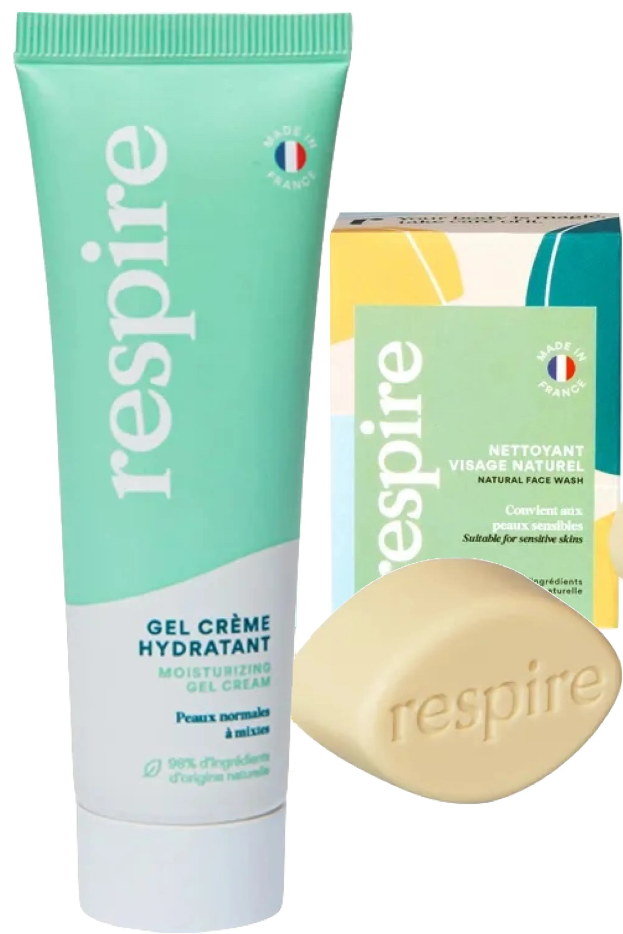 Respire Duo nettoyant solide et gel crème hydratant