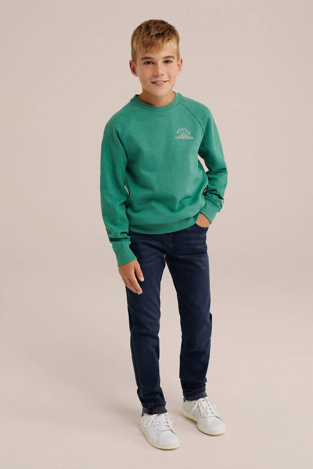 WE Fashion sweater met backprint groen/wit
