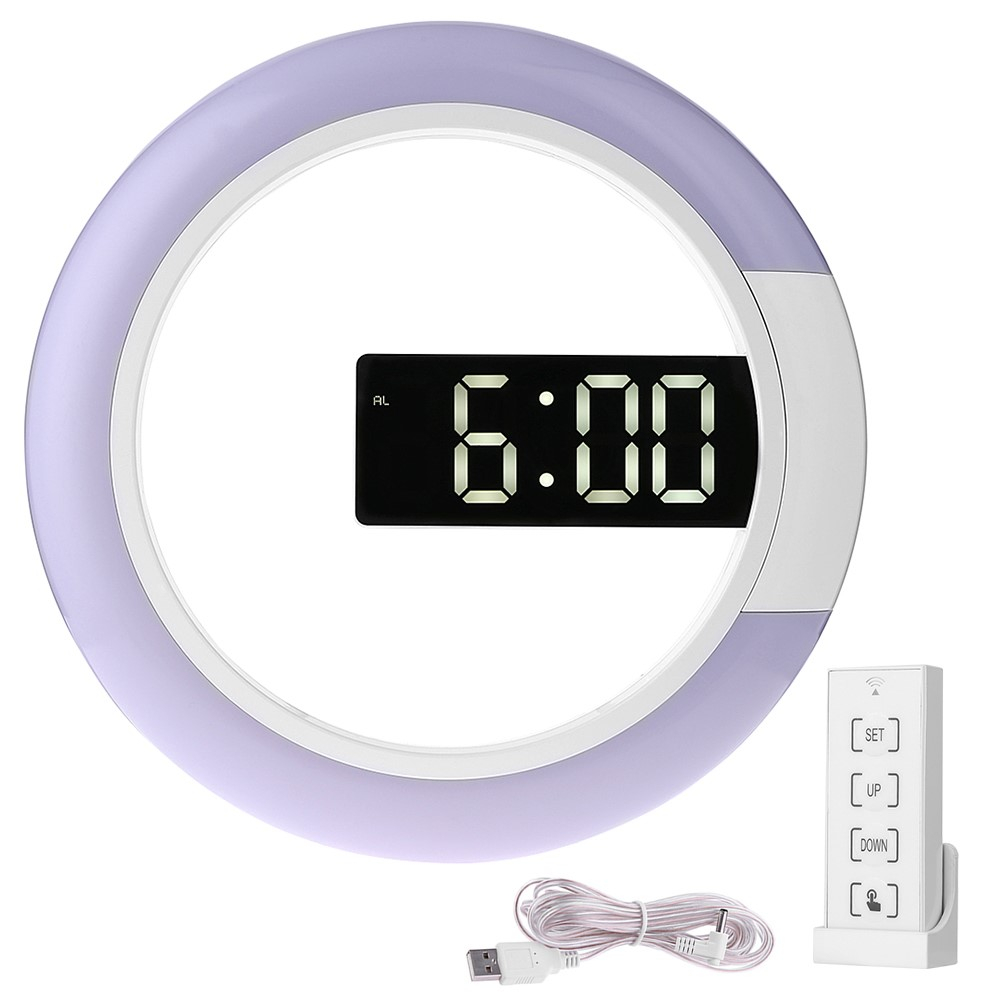(Ø30.5cm) Digitale LED Wanduhr Spiegel Wecker mit RGB Ring Nachtlicht - Weiss