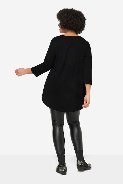 T-Shirt, Rundhals mit Knopfleiste, 3/4-Ärmel