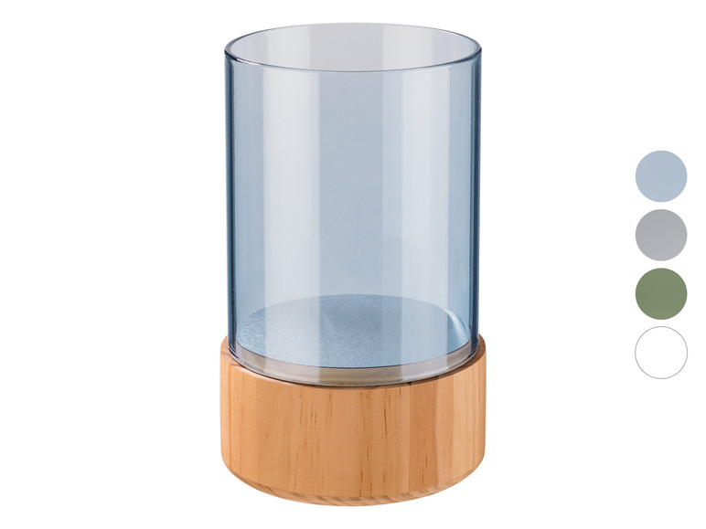 Glazen windlicht met houten voet