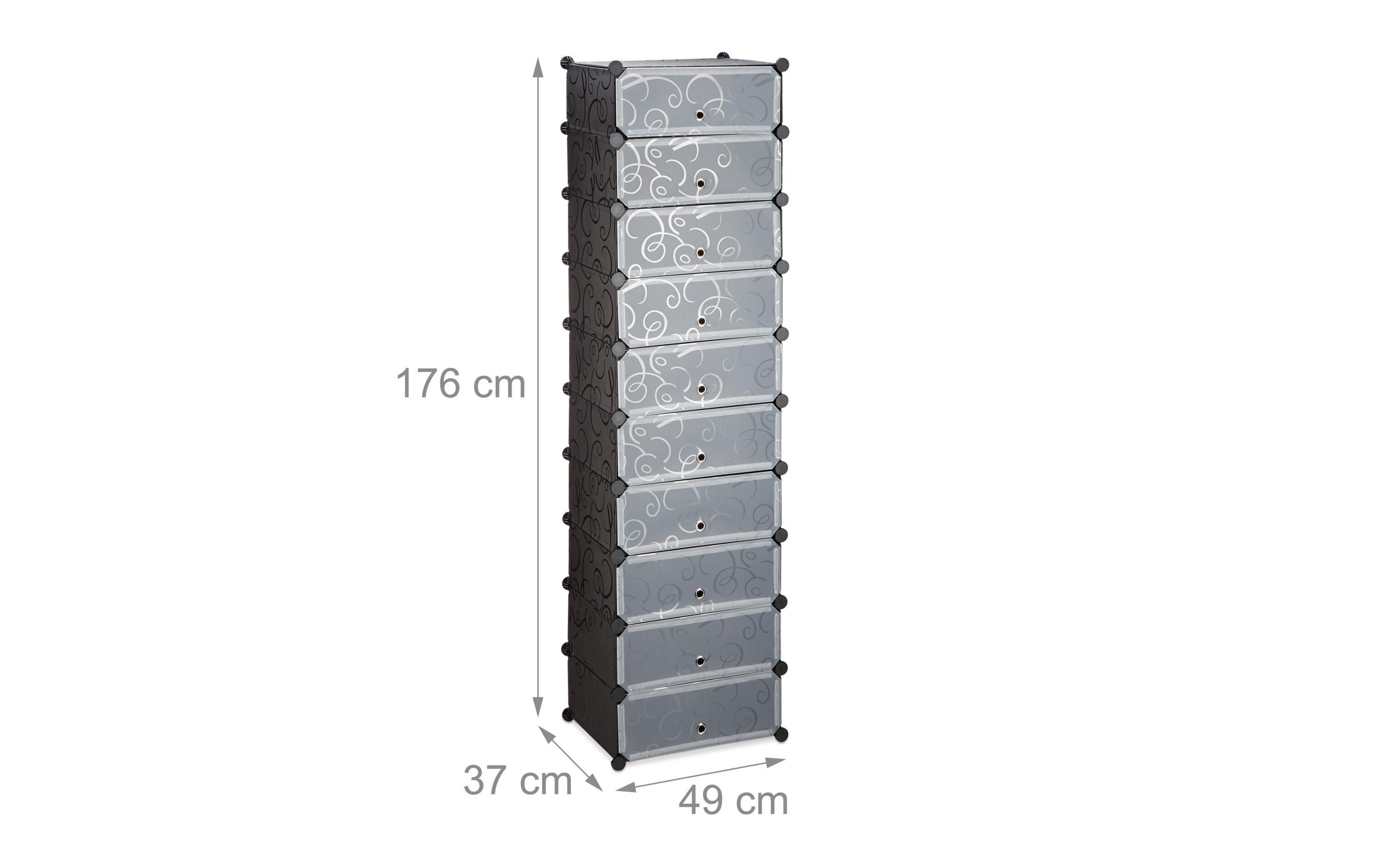 Schuhschrank mit 10 Ebenen 176 x 49 cm, Schwarz/TransparentSchuhschrank zum Zusammenstecken