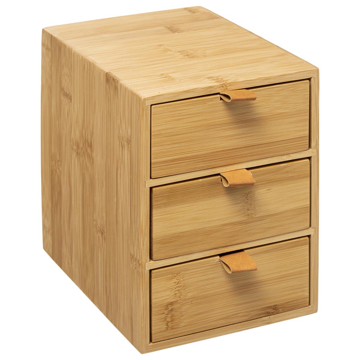 BOITE 3 TIROIRS BAMBOU CUIR