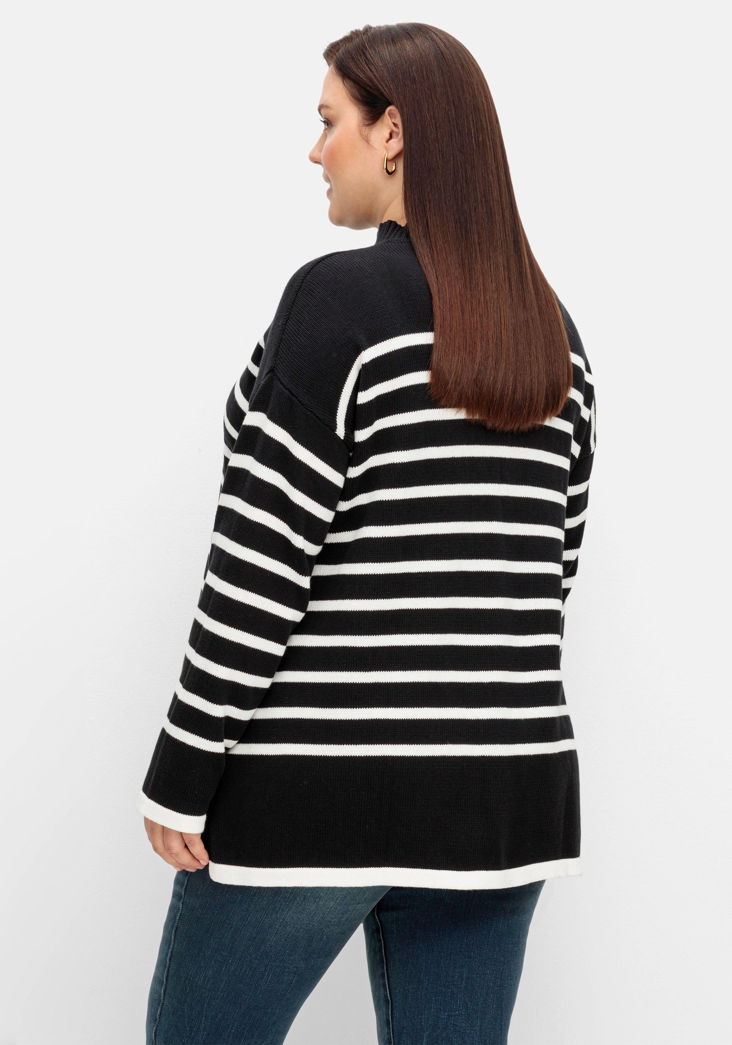 Gestreifter Pullover in A-Linie, mit Seitenschlitzen