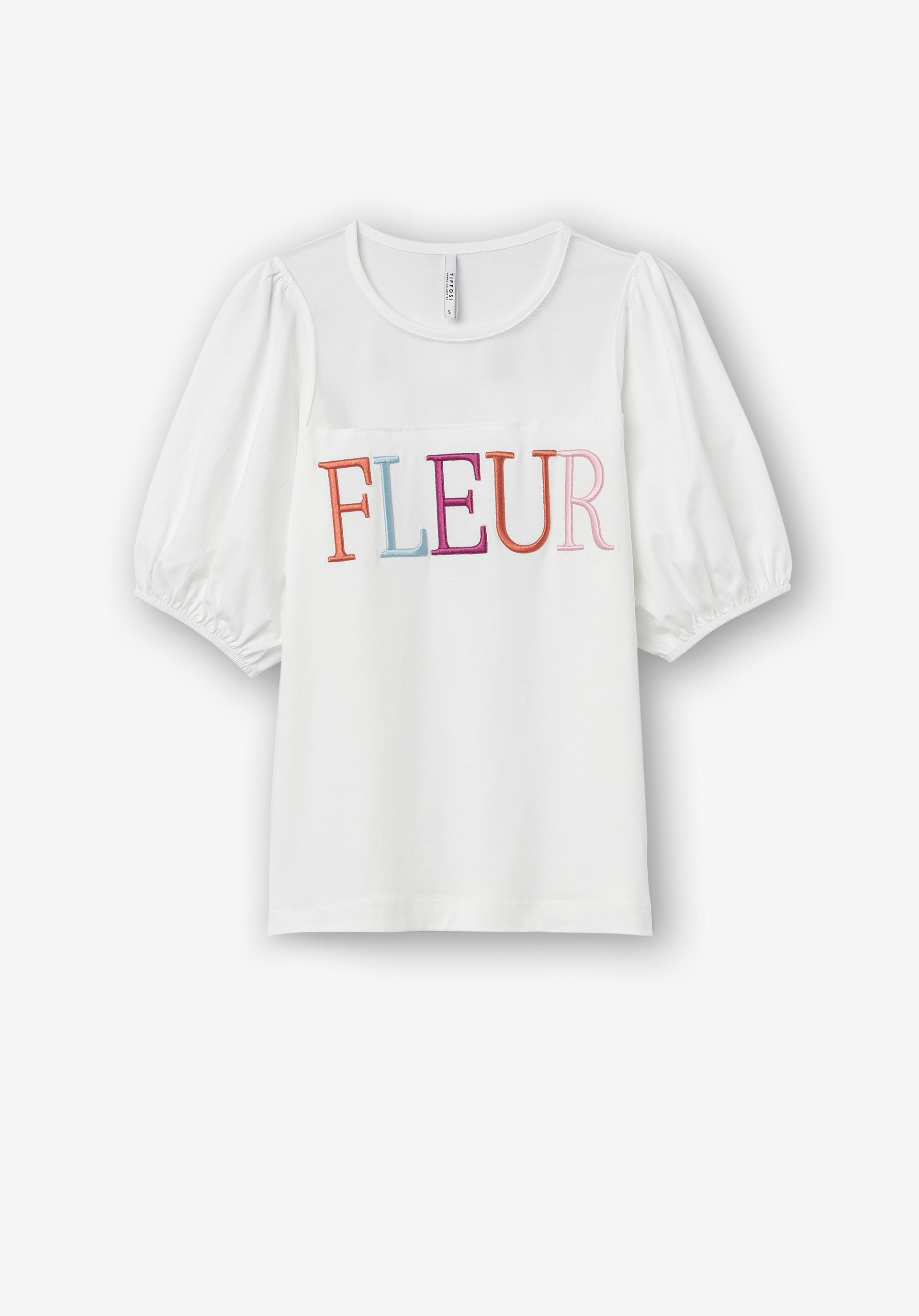 T-shirt Combinada com Texto Bordado