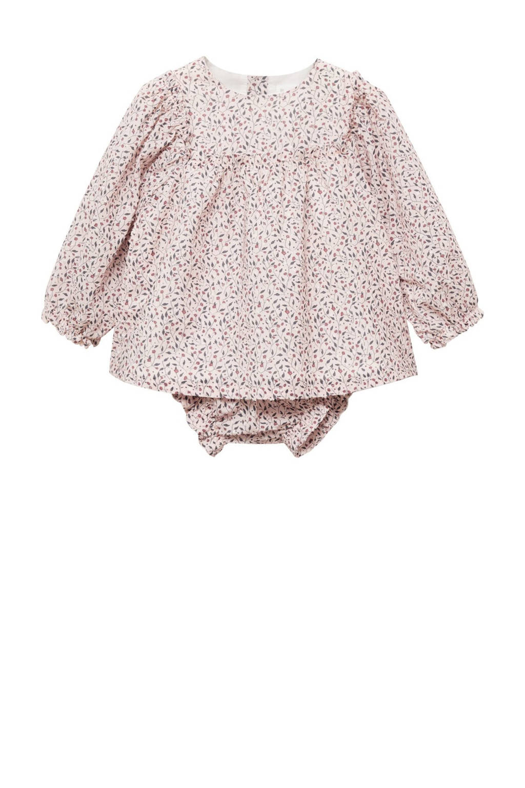 Mango Kids newborn baby jurk met bloomer roze/antraciet