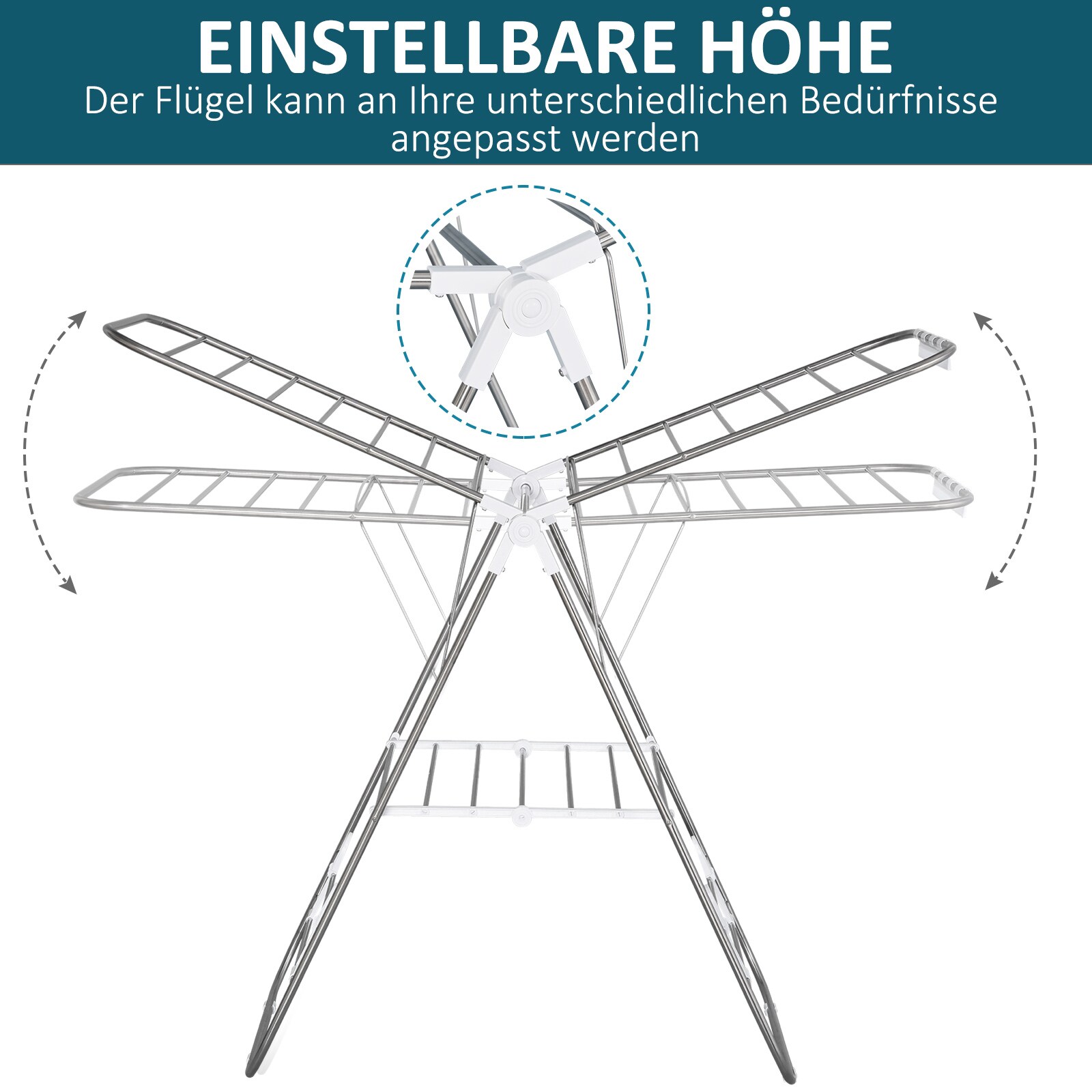 HOMCOM Wäscheständer klappbar silber, weiß 148 x 60,5 x 98 cm (LxBxH)