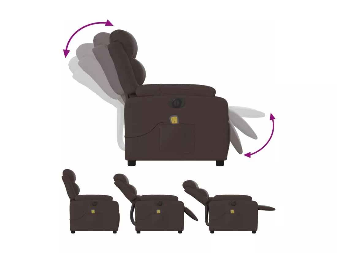 Fauteuil massant inclinable électrique Marron foncé Tissu