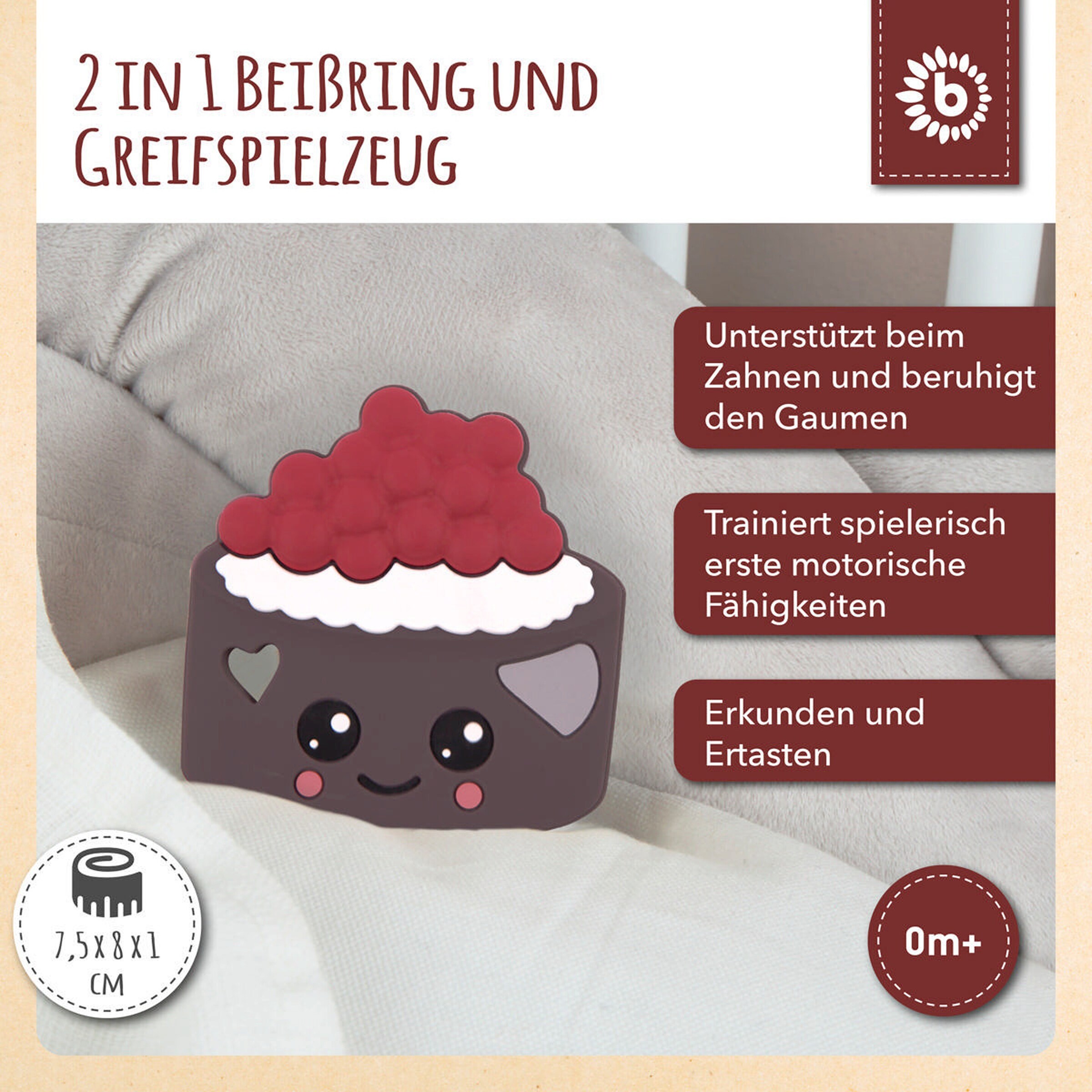 Bieco Beißring Silikon Torte - ab Geburt Braun