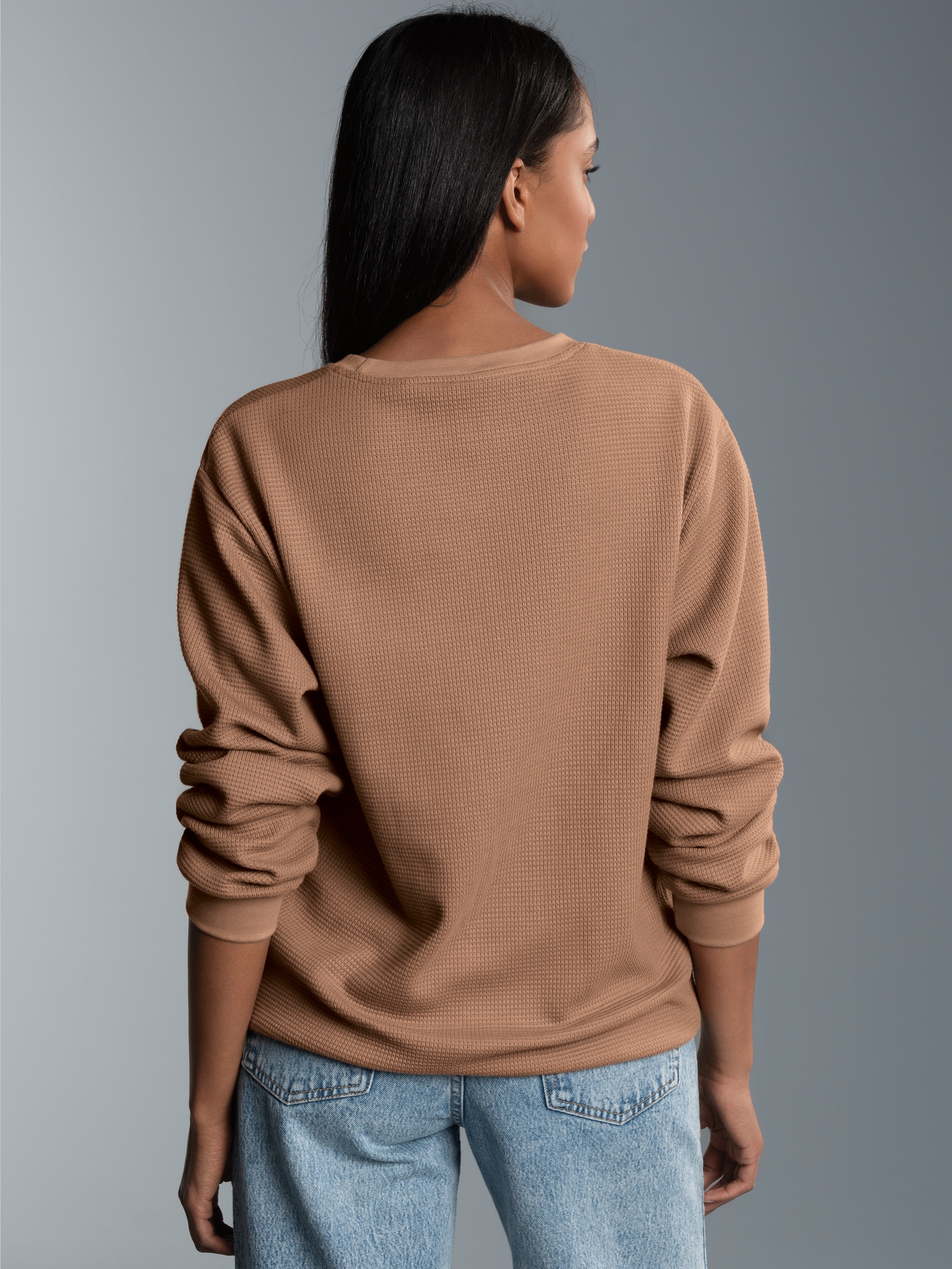 Sweatshirt in Waffeloptik Haselnuss