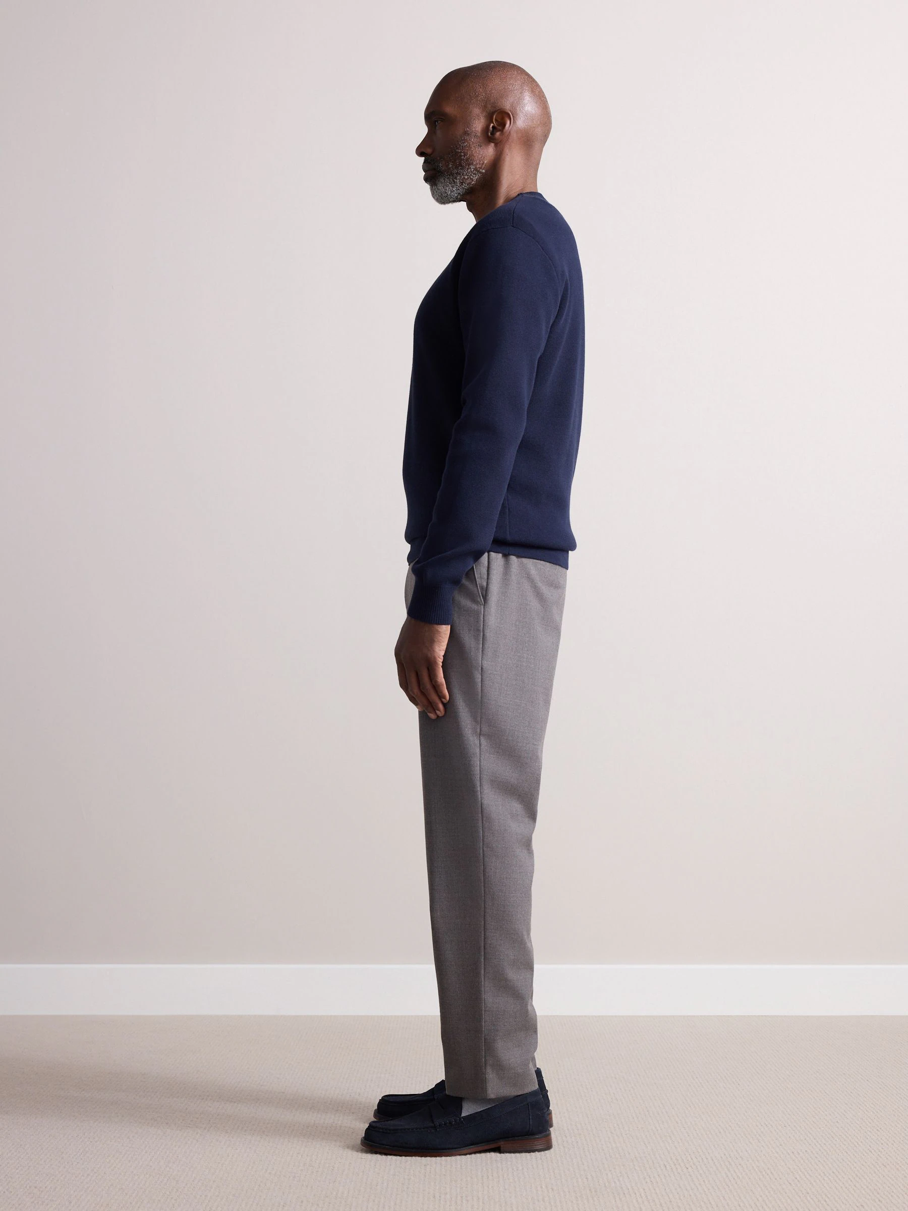 Taupe - Elasticated Waist Wool Rich Textured Formal Trousers
