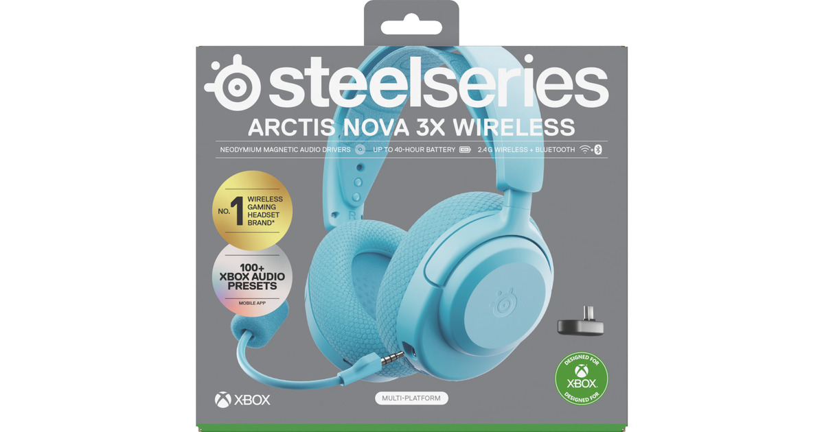 SteelSeriesArctis Nova 3X Wireless over-ear gaming headset  (Lichtblauw, 2.4 GHz / Bluetooth 5.3, Pc, Xbox Series X|S, Xbox One, Switch)