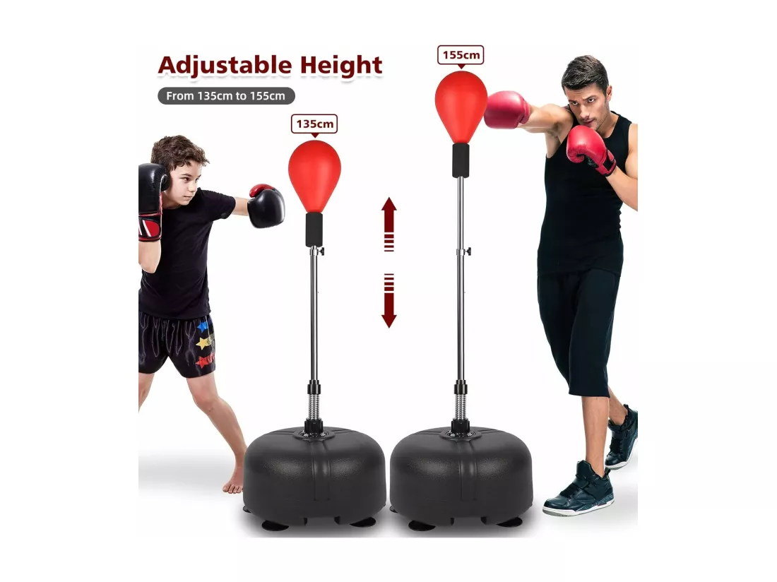 Punching Ball, Ballon de Vitesse, avec 6 tasses d'aspiration, hauteur réglable 135-155 cm, pour Enfants/Adultes - 47,5x47,5x155cm