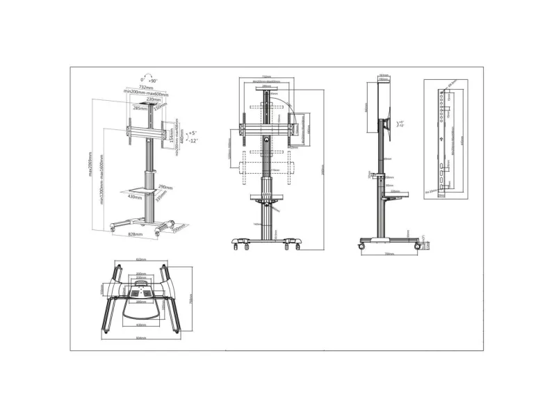 Manhattan TV & Monitor Mount, Trolley Stand, 1 screen, Screen Sizes: 37-65