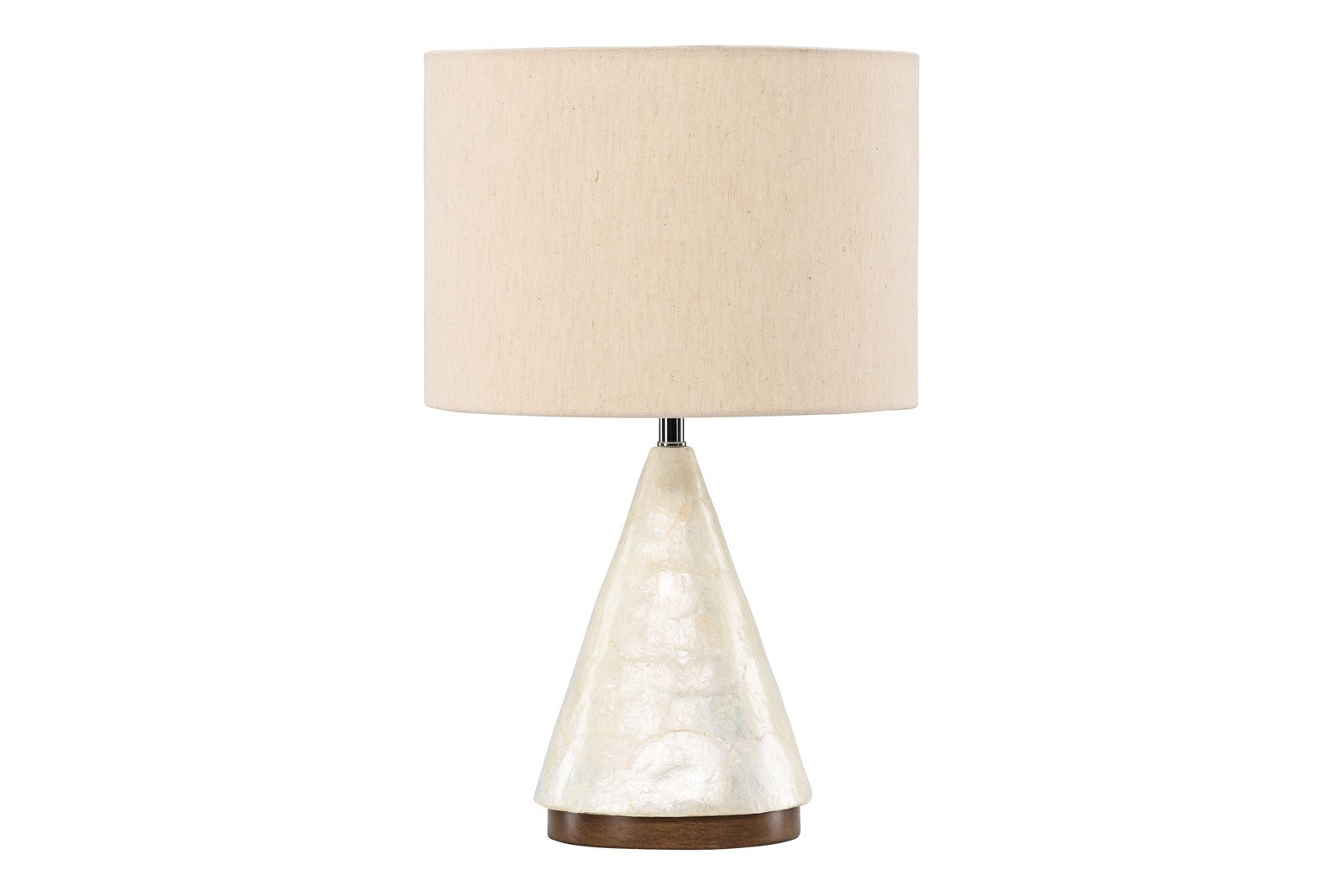 Donso bordlampe Capiz skjell fot med lampeskjerm i jute. E27