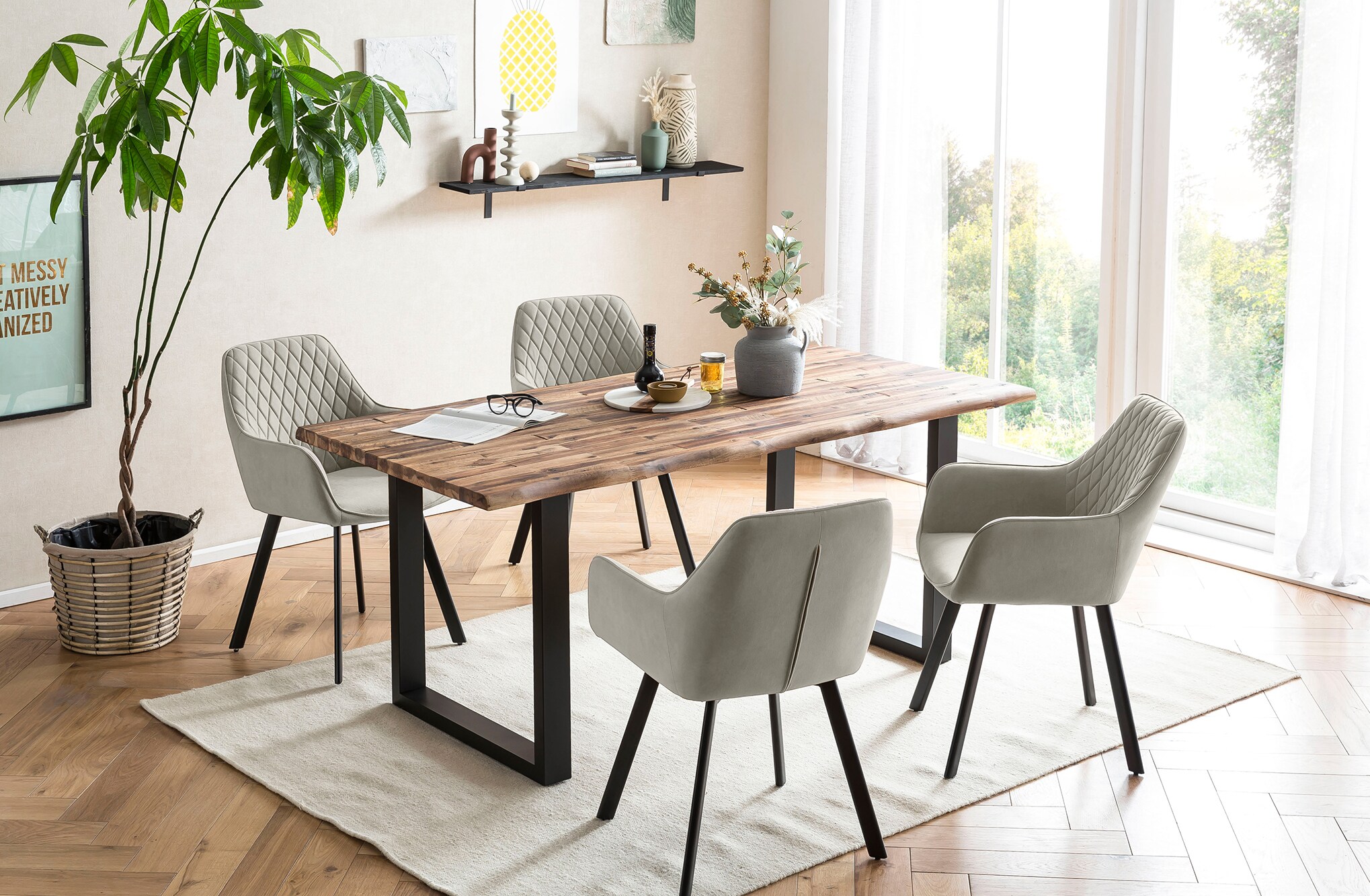 Armlehnstuhl 2er Set Beige Esszimmerstuhl Polsterstuhl Wohnzimmer Stühle