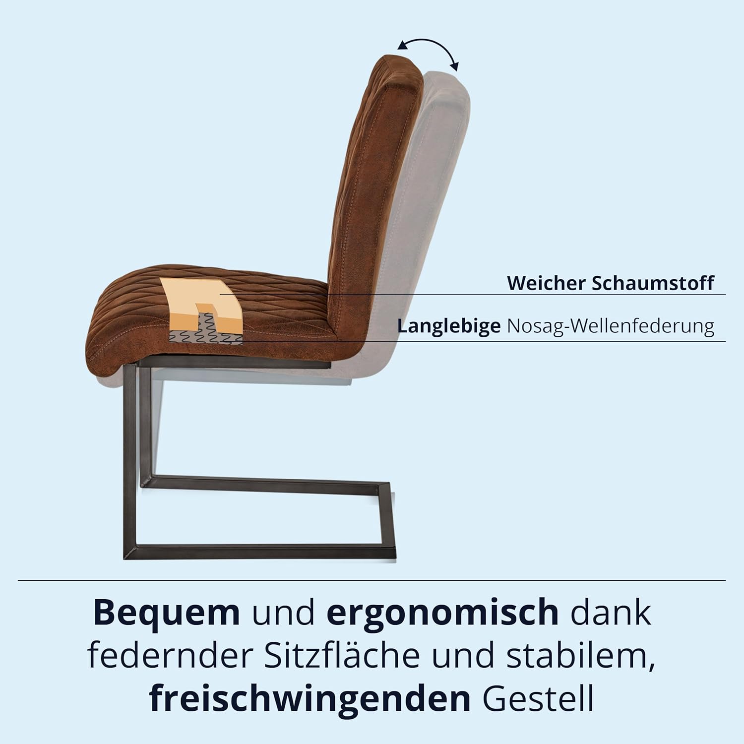 KHG Esszimmerstuhl Bezug aus Mikrofaser braun - Freischwinger in Wildleder Optik bis 110 kg - Küchenstuhl, Schwingstuhl, Polsterstuhl mit Schaumstofffüllung