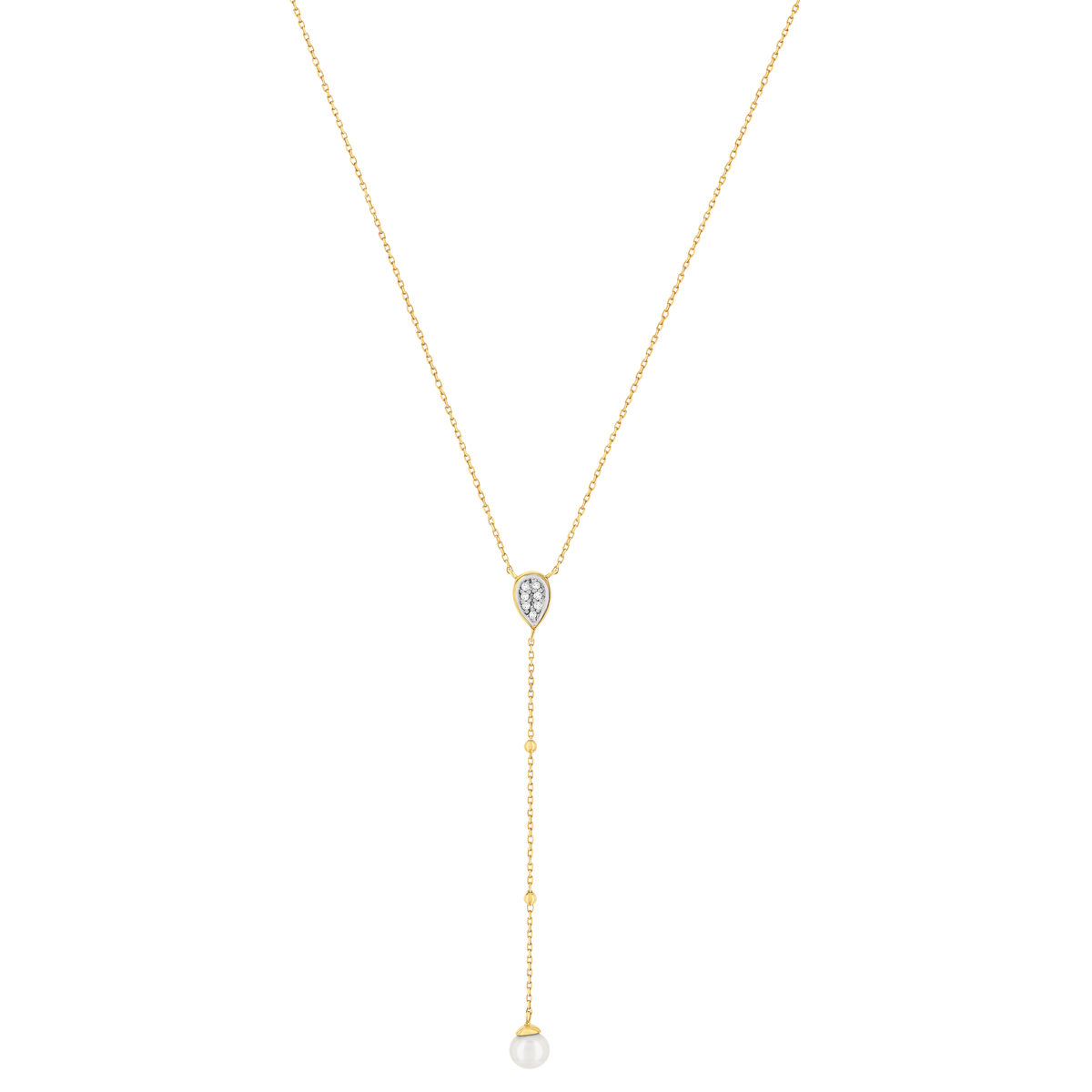 Collier or 375 2 tons perle et diamants 45 cm