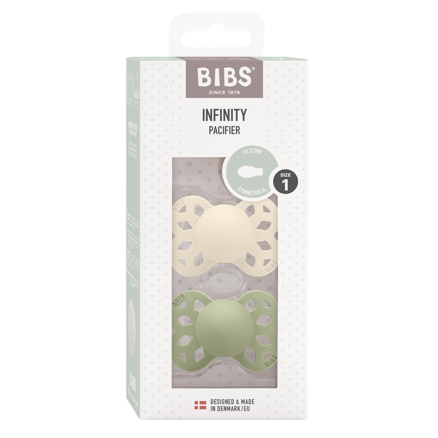 BIBS Pacifier Infinity Symmetrical Silicone Ivory/Sage Size 1 2pcs