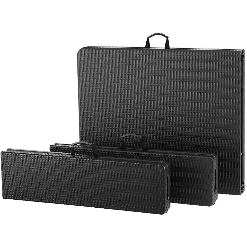 tectake Campingtafelset Vani inklapbaar in wicker-look, Zwart-wicker Look