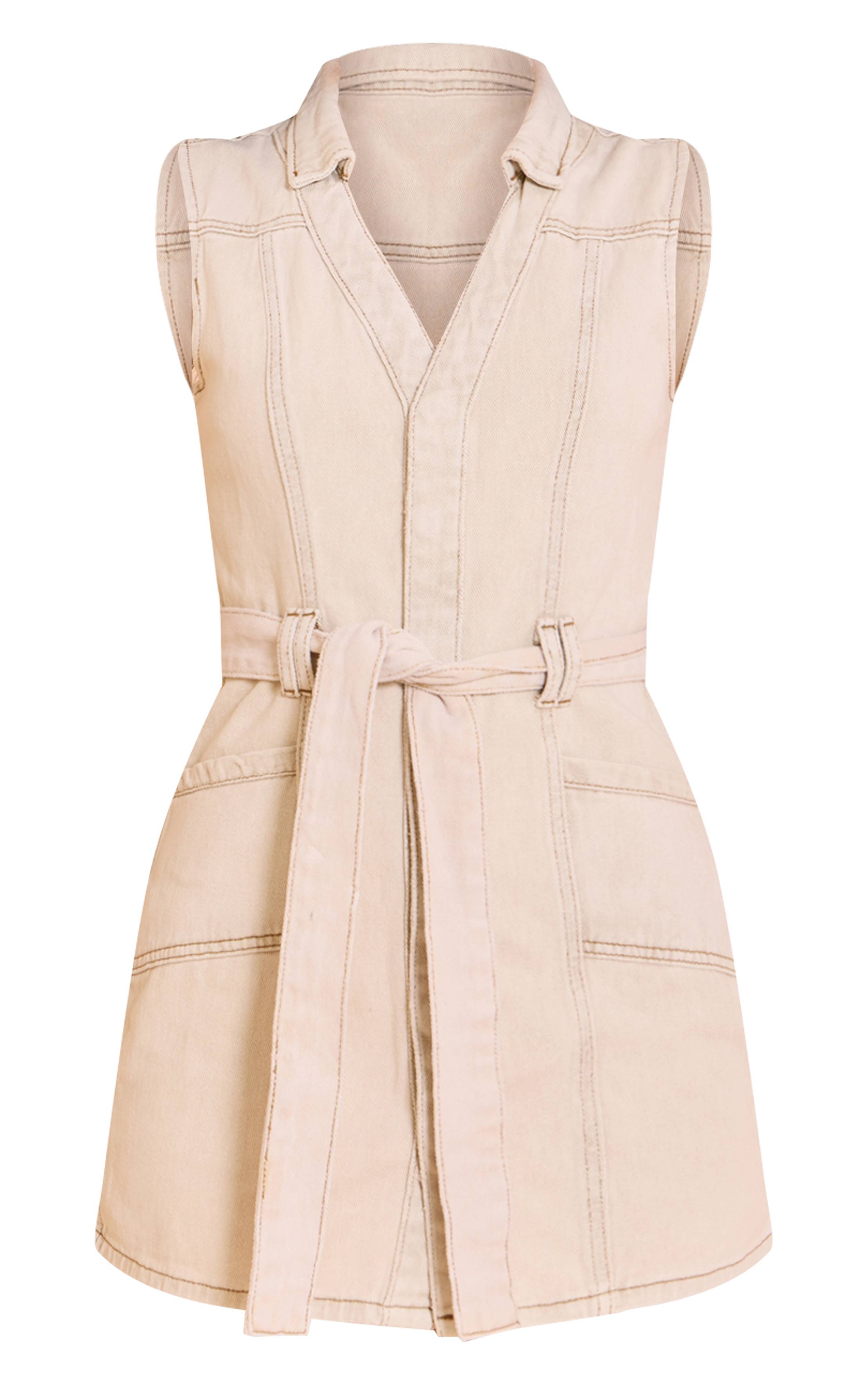 Gris Pierre Robe En Jean Utilitaire Avec Ceinture À Nouer