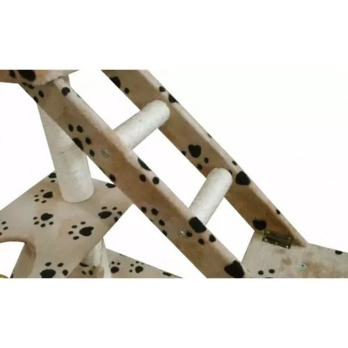 Arranhador grande para gatos, bege, com pegadas de patas.
