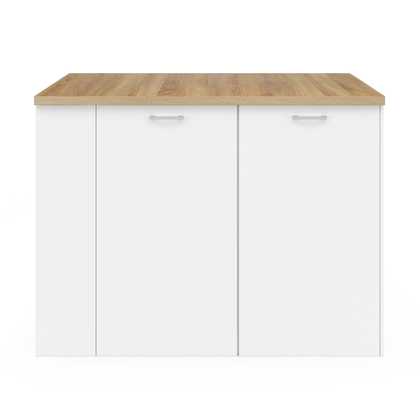 Ilot central TIBO 120 cm bois blanc avec plan de travail façon hêtre