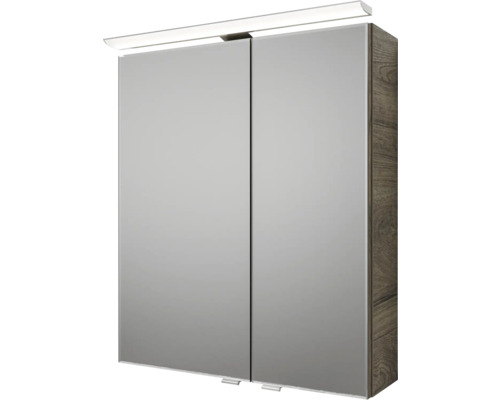 Pelipal Sunline 121 badkamermeubelset (B x H x D 61 x 200 x 46 cm), Ribbeck eiken fronten, met mineraal gegoten wastafel, badmeubel en spiegelkast met LED-verlichting