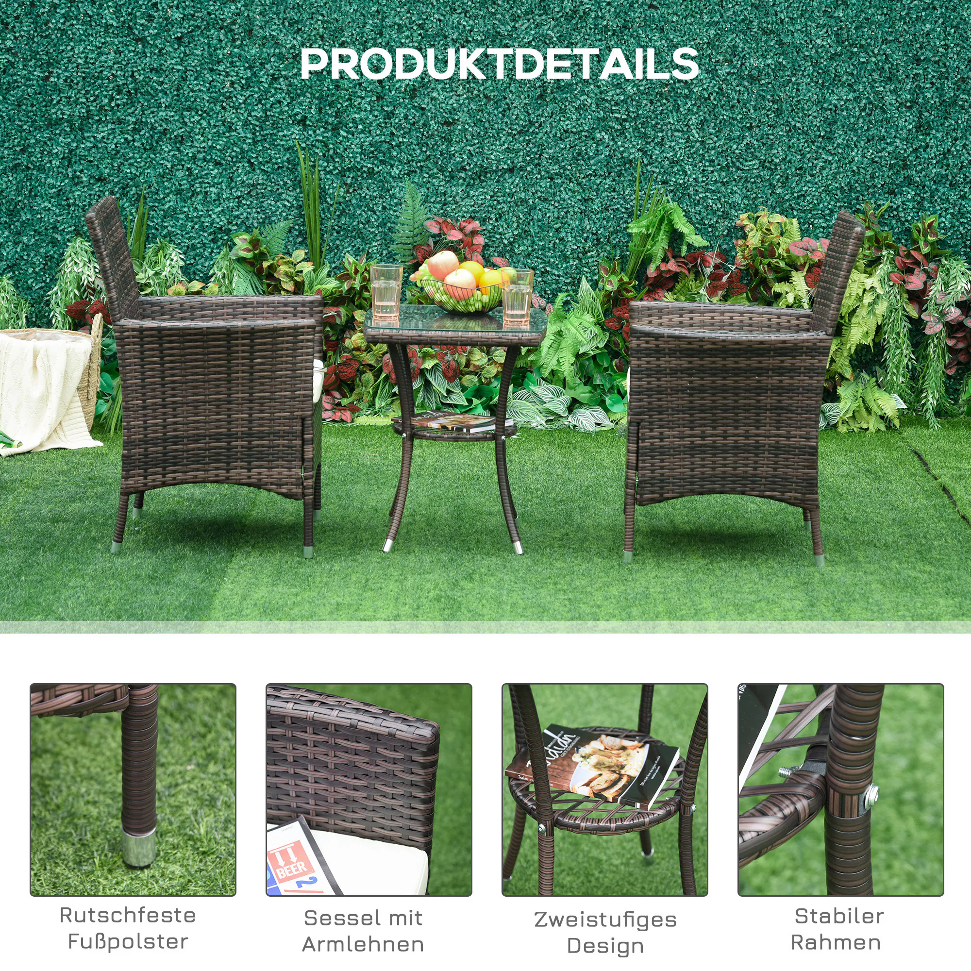 Outsunny Rattan-Sitzgruppe als 3-teiliges Set