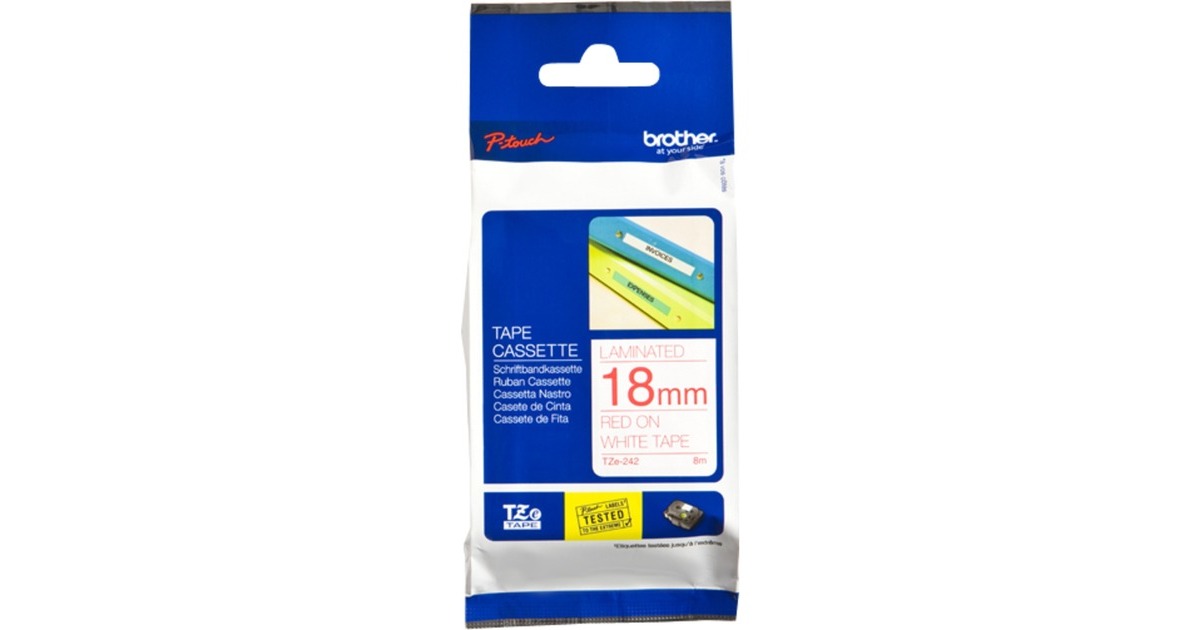 BrotherTZE-242 printlint  (18 mm, rood op wit )